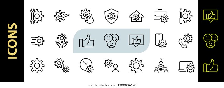  A simple set of settings and options related to Vector Line Icons. Contains icons such as set time, business, phone, and more. Editable Stroke.. 480x480.