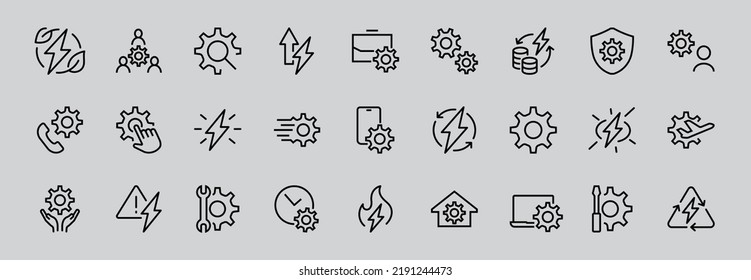  A simple set of settings and options related to Vector Line Icons. Contains icons such as set time, business, phone, and more. Editable Stroke.. 480x480.