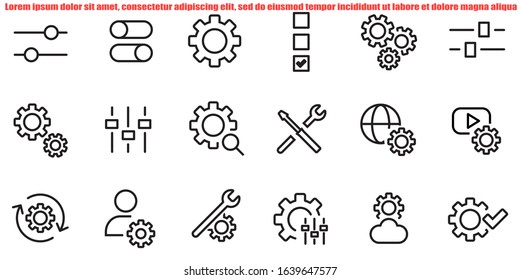 Simple Set of Setup and Settings Related Vector Line Icons. Contains such Icons as Installation Wizard, Download, Restore Options and more.