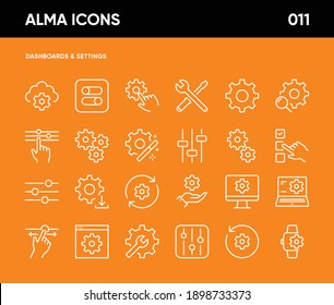 Simple Set of Setup and Settings Related Vector Line Icons. Contains such Icons as Cogwheel, Installation Wizard, Computer Settings, Restore Options, Setup Configuration and more. 64x64 Pixel Perfect.