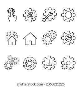 Simple Set of Setup and Settings Related Vector Line Icons. Contains such Icons as Installation Wizard, Download, Restore Options and more. Editable Stroke