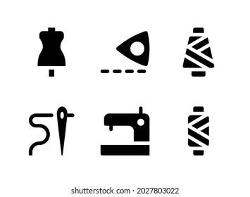 Simple Set of Sewing Related Vector Solid Icons. Contains Icons as Chalk Marking, Needle, Thread, Mannequin and more.