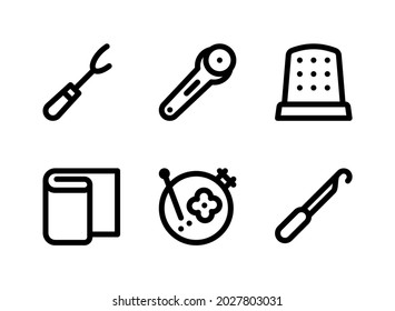 Simple Set Of Sewing Related Vector Line Icons. Contains Icons As Seam Ripper, Rotary Cutter, Thimble, Fabric And More.