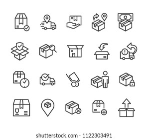 	
Simple Set of Shipping Related Vector Line Icons. Contains such Icons as Courier, Package Protection, Return and more. Editable Stroke. 48x48 Pixel Perfect.