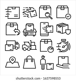 Simple Set of Shipping Related Vector Line Icons. Contains such Icons as Courier, Package Protection. Box icons set. Collection of linear simple web icons such as cardboard boxes
