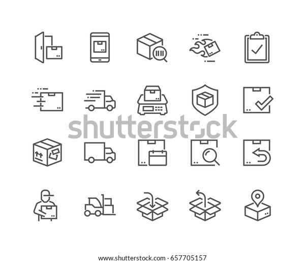 Simple Set of Shipping Related\
Vector Line Icons. \
Contains such Icons as Courier, Package\
Protection, Return and more. Editable Stroke. 48x48 Pixel\
Perfect.