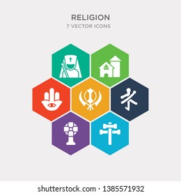 simple set of shiva, aaronic order church, celtic cross, confucianism icons, contains such as icons sikhism, semitic neopaganism, satanic church and more. 64x64 pixel perfect. infographics vector