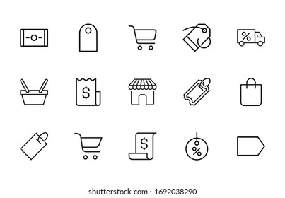 Simple set of shop modern thin line icons. Trendy design. Pack of stroke icons. Vector illustration isolated on a white background. Premium quality symbols.