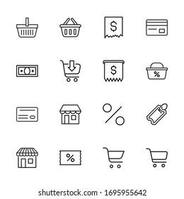 Simple set of shop modern thin line icons. Trendy design. Pack of stroke icons. Vector illustration isolated on a white background. Premium quality symbols.