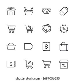 Simple set of shop modern thin line icons. Trendy design. Pack of stroke icons. Vector illustration isolated on a white background. Premium quality symbols.