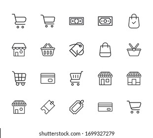 Simple set of shop modern thin line icons. Trendy design. Pack of stroke icons. Vector illustration isolated on a white background. Premium quality symbols.