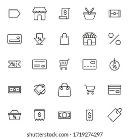 Simple set of shop modern thin line icons. Trendy design. Pack of stroke icons. Vector illustration isolated on a white background. Premium quality symbols.