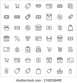 Simple set of shop modern thin line icons. Trendy design. Pack of stroke icons. Vector illustration isolated on a white background. Premium quality symbols.