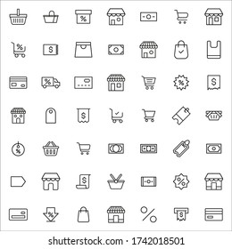 Simple set of shop modern thin line icons. Trendy design. Pack of stroke icons. Vector illustration isolated on a white background. Premium quality symbols.