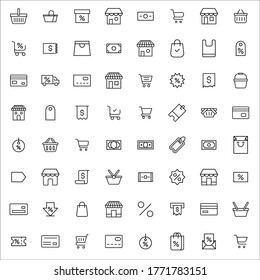 Simple set of shop modern thin line icons. Trendy design. Pack of stroke icons. Vector illustration isolated on a white background. Premium quality symbols.