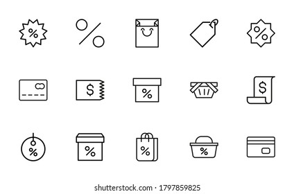 Simple set of shop modern thin line icons. Trendy design. Pack of stroke icons. Vector illustration isolated on a white background. Premium quality symbols.