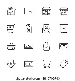 Simple set of shop modern thin line icons. Trendy design. Pack of stroke icons. Vector illustration isolated on a white background. Premium quality symbols.