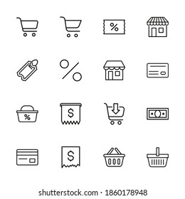 Simple set of shop modern thin line icons. Trendy design. Pack of stroke icons. Vector illustration isolated on a white background. Premium quality symbols.