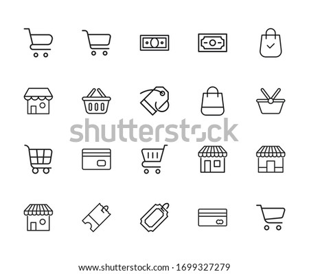 Simple set of shop modern thin line icons. Trendy design. Pack of stroke icons. Vector illustration isolated on a white background. Premium quality symbols.