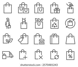 Simple Set of Shopping Bag Related Vector Line Icons. Contains such Icons as Groceries, Present, Food Delivery and more. Editable Stroke.