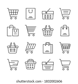 Simple Set of Shopping Cart Icons. Included online Store with Carts, Bags and more. 