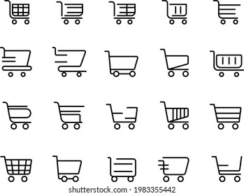 Simple conjunto de vectores de carrito de la compra sobre fondo blanco.