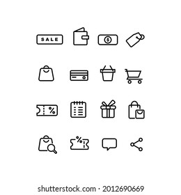 simple set shopping related icon set outline style. Contains such icons as discount, wallet, money and more. For UI or UX Design. Editable stroke