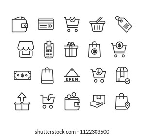 	
Simple Set of Shopping Related Vector Line Icons. Contains such Icons as Express Checkout, Add, Refresh and more. Editable Stroke. 48x48 Pixel Perfect.