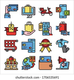 Juego simple de iconos de línea de vectores relacionados con la compra Color