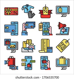 Einfache Zusammenstellung von Vektorillustration-Symbolen für Shopping-Verwandte 
