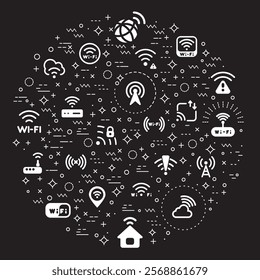 Simple Set of Signal And Wireless Technology Related Vector Line Illustration. Contains such Icons as basic, infographic, wifi, internet, connection, wifi free, network and smartphone color black.