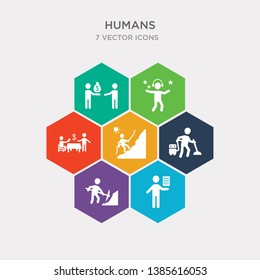 simple set of single file, miner, vacuum cleaning, mountain climb icons, contains such as icons pay in restaurant, man dancing, give over and more. 64x64 pixel perfect. infographics vector