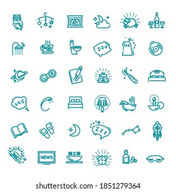 Simple Set of Sleep Related Vector Line Icons