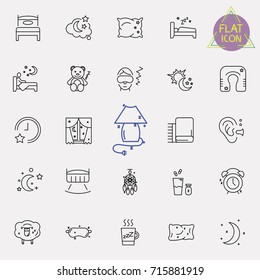 Simple Set of Sleep Related Vector Line Icons.