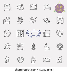 Simple Set of Sleep Related Vector Line Icons.