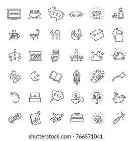 Simple Set of Sleep Related Vector Line Icons