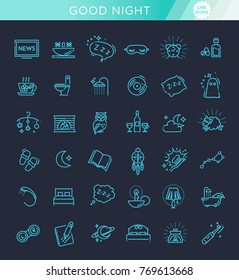 Simple Set of Sleep Related Vector Line Icons