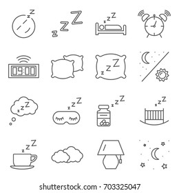 Simple Set of sleeping Related Vector Line Icons. Contains such Icons as sleep, night, dream,snore  and more. 