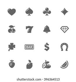 Juego simple de iconos vectores relacionados con la máquina de ranura. Contiene íconos como dinero, corazón, campana, diamante y más. 