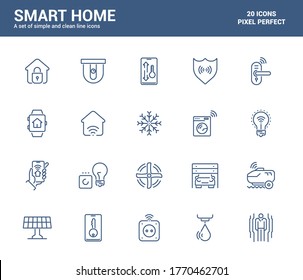 Simple Set of Smart Home Line Icons. Devices, Smart Lock, Solar panel, etc. Editable Vector Icons