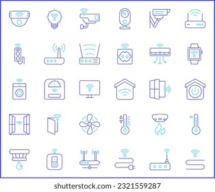 Simple Set of smart home Related Vector Line Icons. Vector collection of house, hub, door lock, sensor, control, smart watch, lighting, devices, washing machine and design elements symbols