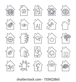 Simple set of smart house related line icons. Smart Home and Technology icons set. Editable Stroke.