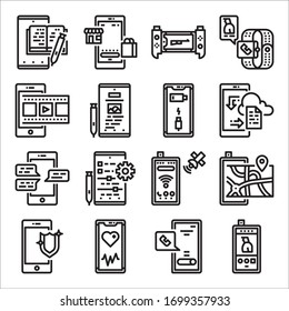 Conjunto simple de iconos de línea de vectores relacionados con aplicaciones Smartphone