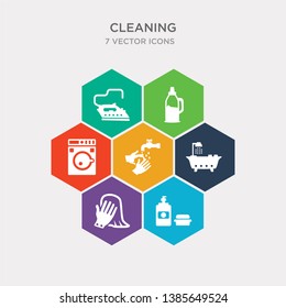 simple set of soap, dusting, shower, hand soap icons, contains such as icons washing machine, softener, iron and more. 64x64 pixel perfect. infographics vector