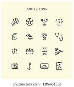 Simple Set of Soccer Related Vector Line Icons. Contains such Icons as Stadium, Field and more.
