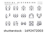 Simple Set of Social Distancing, Coronavirus Disease 2019 Covid-19 Line Icons such Icons as Stay Home, Quarantine, Work from Home, Avoid Crowded Place. 64x64 Pixel Perfect Editable Stroke Vector.
