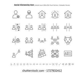 Simple Set of Social Distancing People or User. Coronavirus 2019 or Covid-19 Related. Such as Quarantine, Physical Distancing. Thin Line Outline Icons Vector. 64x64 Pixel Perfect. Editable Stroke.