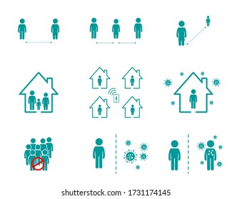 Simple Set of Social Distancing. Prevention of Covid 19. Stay Home, Quarantine, Work from Home, Avoid Crowded Place. Flat Design, Editable. Vector Illustration EPS 10