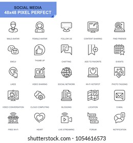 Simple Set Social Media and Network Line Icons for Website and Mobile Apps. Contains such Icons as Avatar, Emoji, Chating, Likes. 48x48 Pixel Perfect. Editable Stroke. Vector illustration.