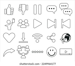 Simple Conjunto de Redes Sociales. Reseñas De Colección Iconos De Línea Delgada Contáctenos.